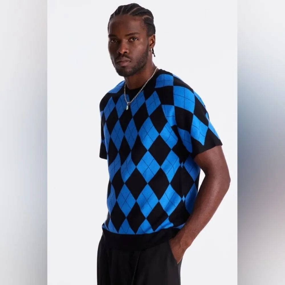 Seymour Argyle Knit Tee - Blue/combo